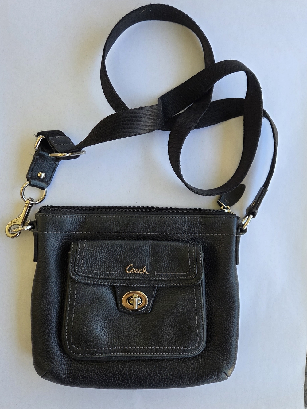 Vintage Coach Black Pebbled Leather Crossbody Bag